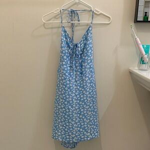 American Eagle Blue Daisy Print Halter Sundress